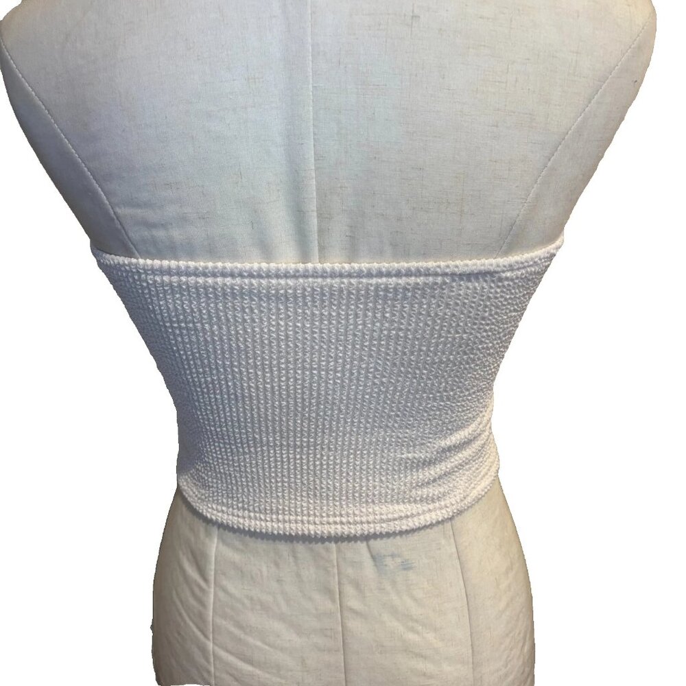 White Strapless Stretch Crop Top Twist Front Festival Summer - Picture 2 of 6